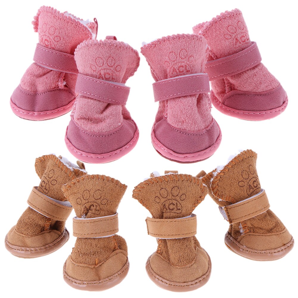 Solid Soft Lovely Puppy Shoes Thicken Warm Fleece Pet Shoes Snow Boots Adjustable Strap Pet Socks Pet Accessories