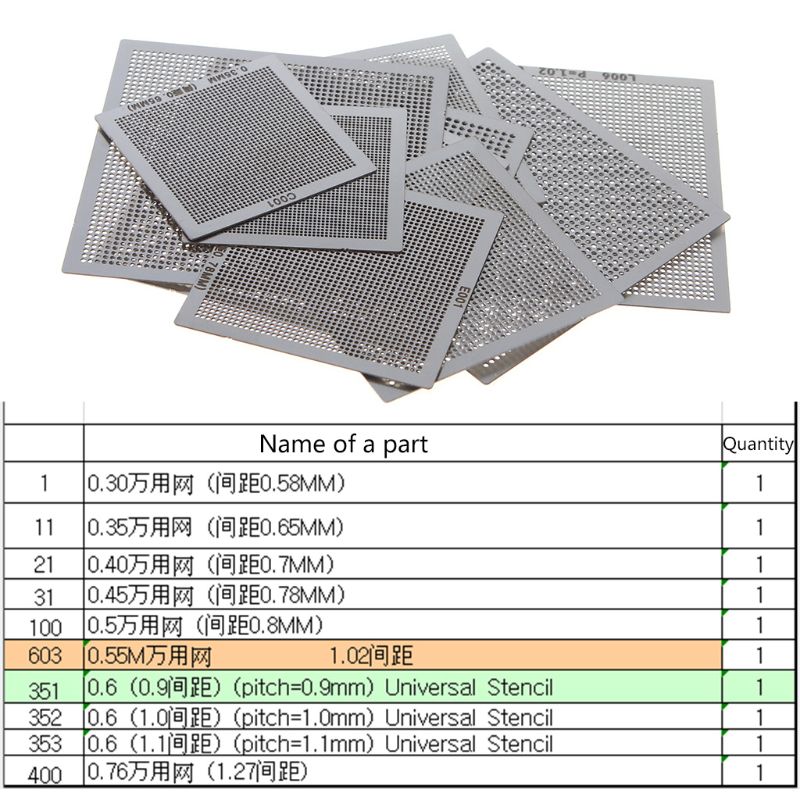 10 -teiliges set universeller bga-reballing-schablonen für die reparatur von computer-ic-chips