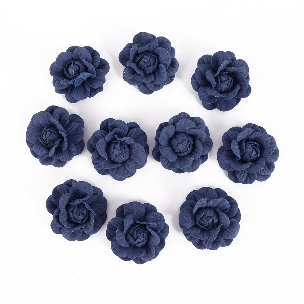 10Pcs Kunstmatige Milieuvriendelijke Bloem Microfiber Bloemen Hoofd Home Decor Wedding Garland Decoraties Diy Haar Corsage Accessoires: zyt16-Dark blue