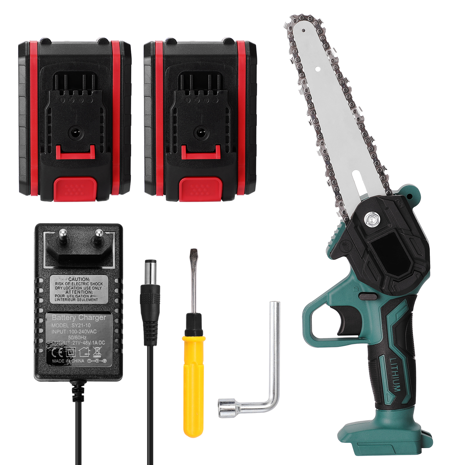21v/24v 4 tommer /6 tommer elektrisk beskæringssav elektrisk motorsav minikædesav enhånds træskærer have-elværktøj med batteri: Type 1 2 batteri 21v / Eu