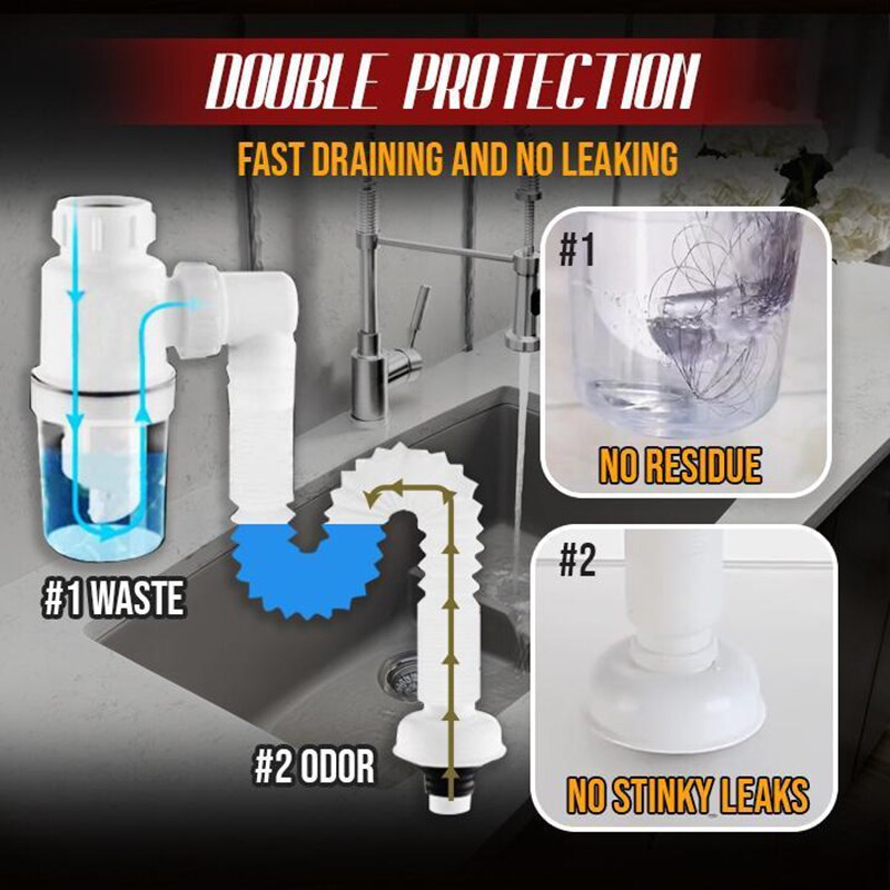 Double Anti-smell Drain Pipe Odor-free Drain Pipe for Kitchen Bathroom Wash Basin Sink