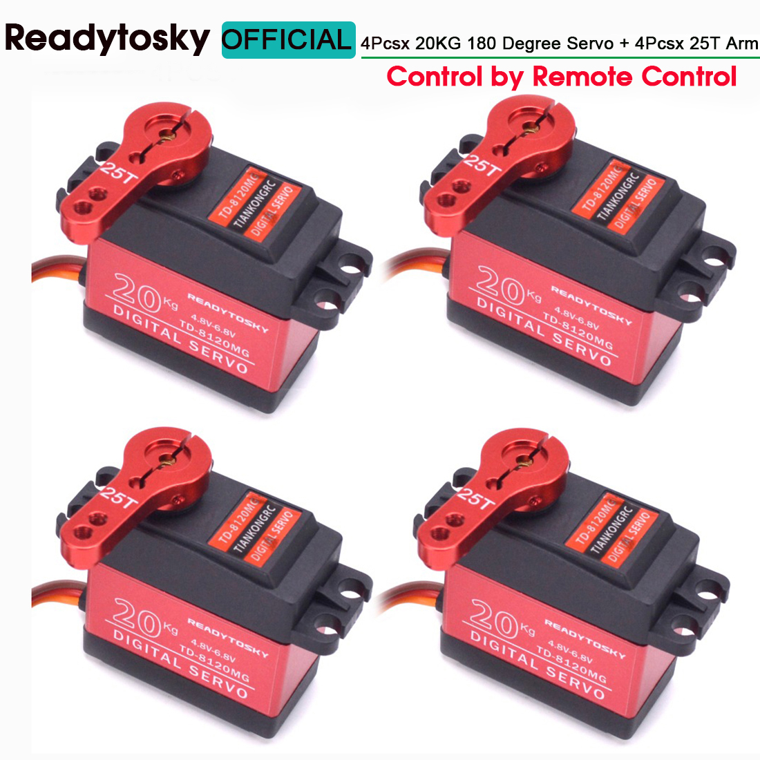 20kg TD8120MG / 25kg TD8325MG Hohe Drehmoment Kernlosen Motor Servo Wasserdichte Digital 180 Grad Servo control durch Fernbedienung control: 4x20KG  4x 25T Arm