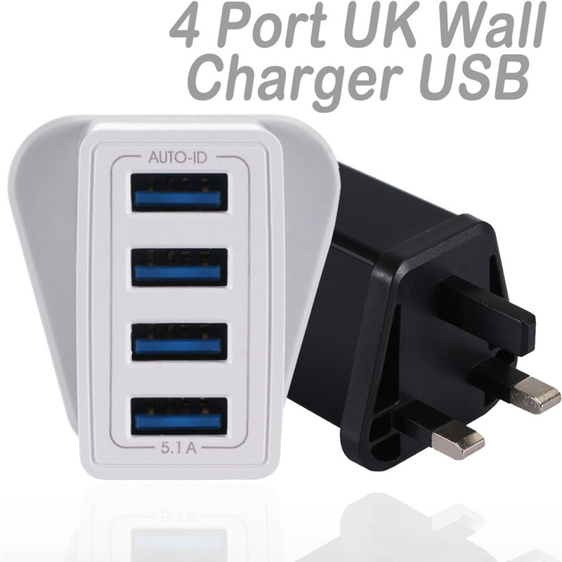 EPULA Universal UK Plug 5.1A 4 In 1 USB Travel Wall Charger Adapter Slimme Mobiele Telefoon 4 USB Charger Adapter voor IPhone Samsung