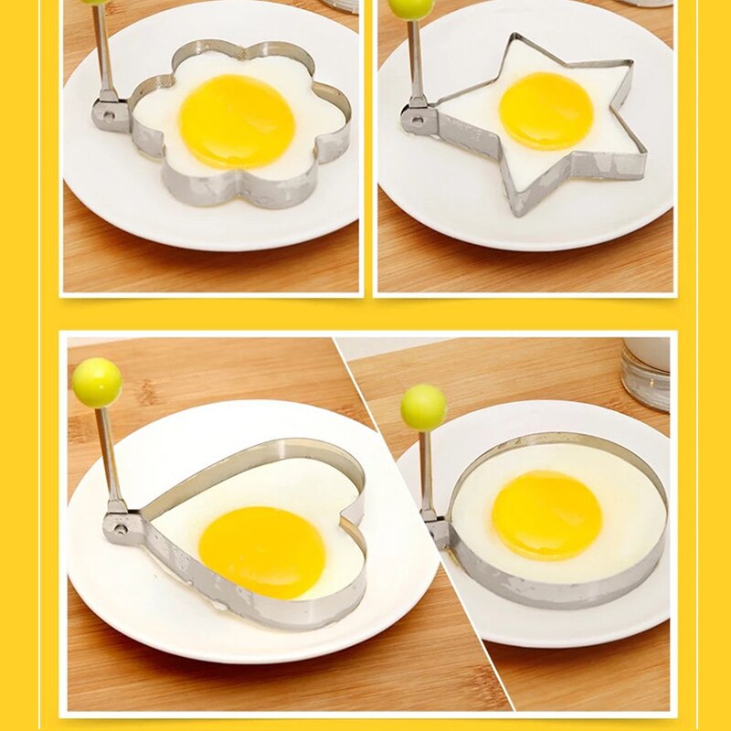 Fire former rustfrit stål stegte æg maker pandekage skimmel hjem diy morgenmad æg sandwich køkken bageværktøj  c1194 a