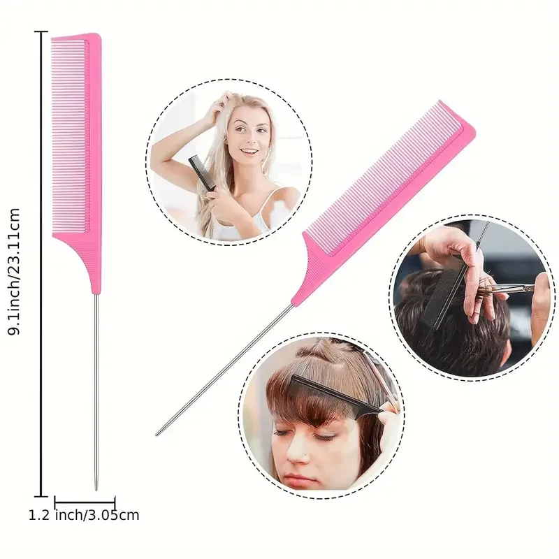 5 unids/set cepillo para desenredar el cabello, cepillo para peluca rosa, peine de cola de rata curvada, cepillo para el cabello con borde, cepillo para el cabello rizado, suministros de peluquería