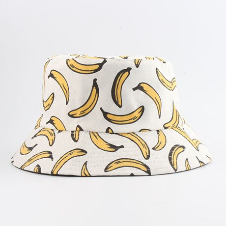Panama Emmer Hoed Mannen Vrouwen Zomer Emmer Cap Banana Print Geel Bob Hoed Hip Hop Gorros Vissen Visser Hoed: banana white