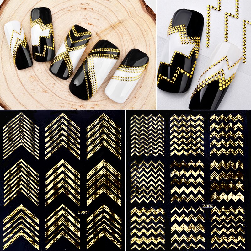 1 Uds pegatinas de uñas 3D Retro tachuelas calcomanías Metal dorado arte adhesivo para uña decoraciones