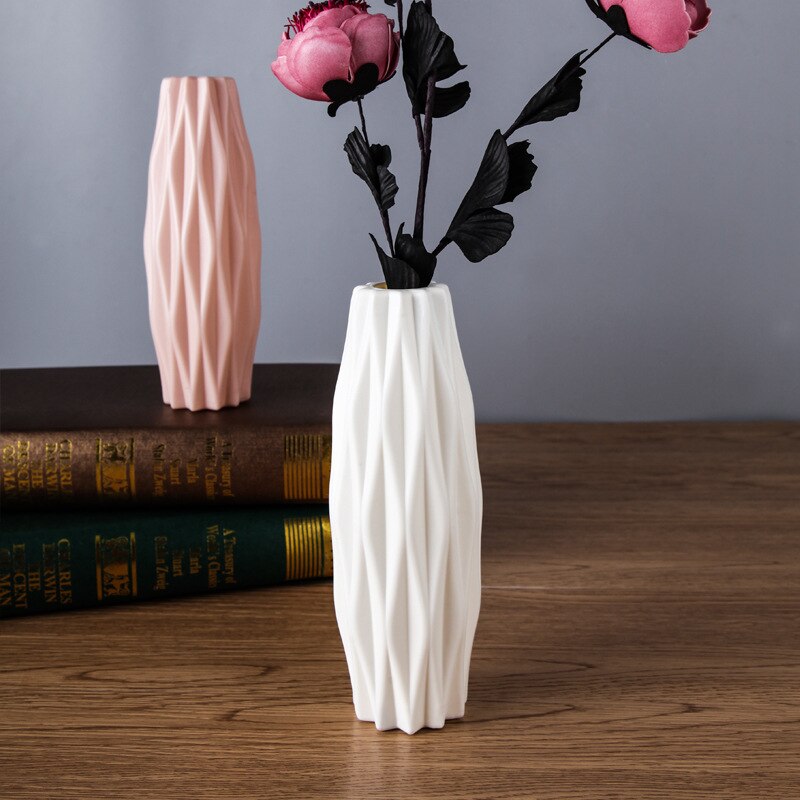 Flower Vase Decoration Home Plastic Vase White Imitation Ceramic Flower Basket Nordic Decoration Vases (Pink)