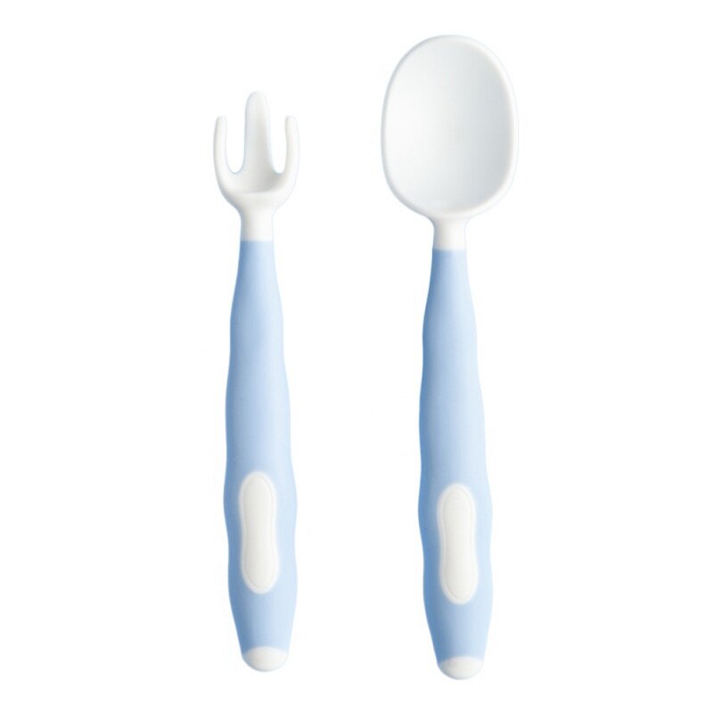 Baby Feeding Spoon Fork Utensils Set Children Curved Handle Easy Grip Elbow Training Kit: L