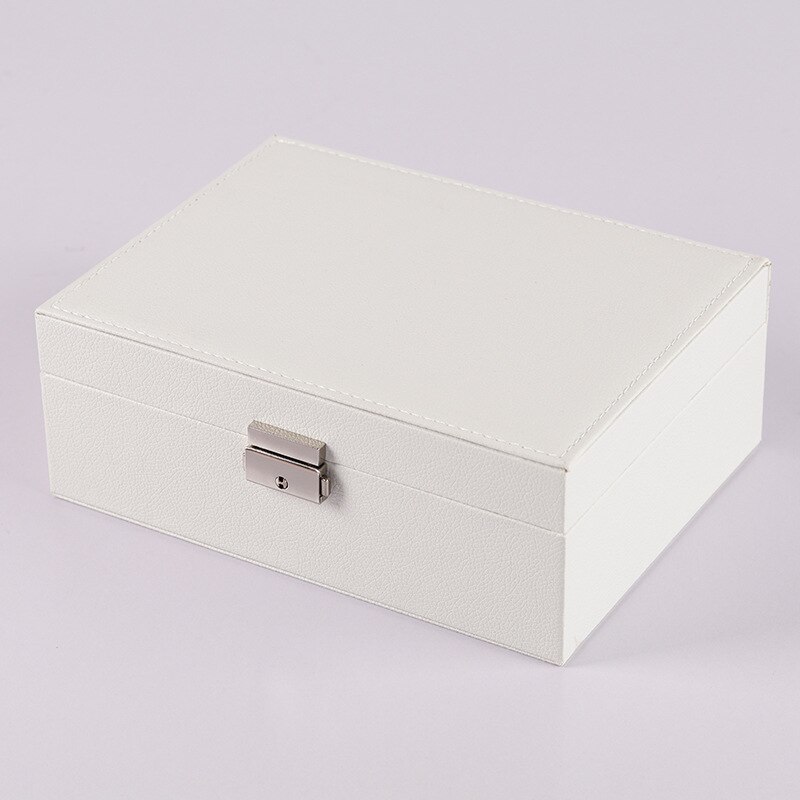 Pink Leather Double layer Ring Earrings Necklace Box Watch Box Multifunctional Storage Display Packaging Box Home Decoration: White