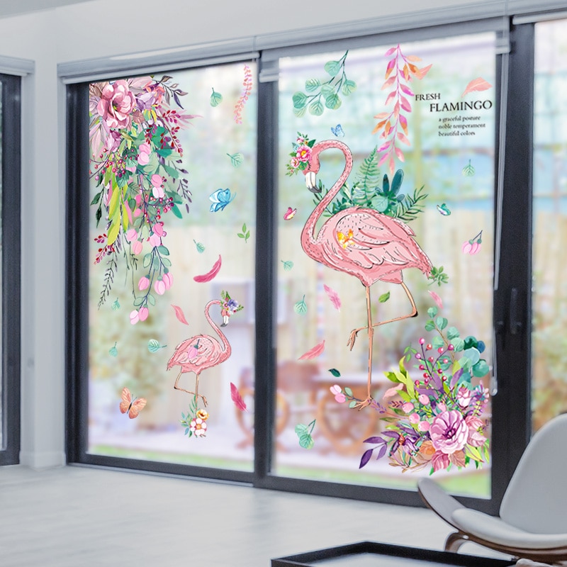 [Shijuekongjian] Bloem Bladeren Muursticker Diy Flamingo Dier Muurstickers Voor Kinderen Slaapkamer Babykamer Nursery Huis Decoratie
