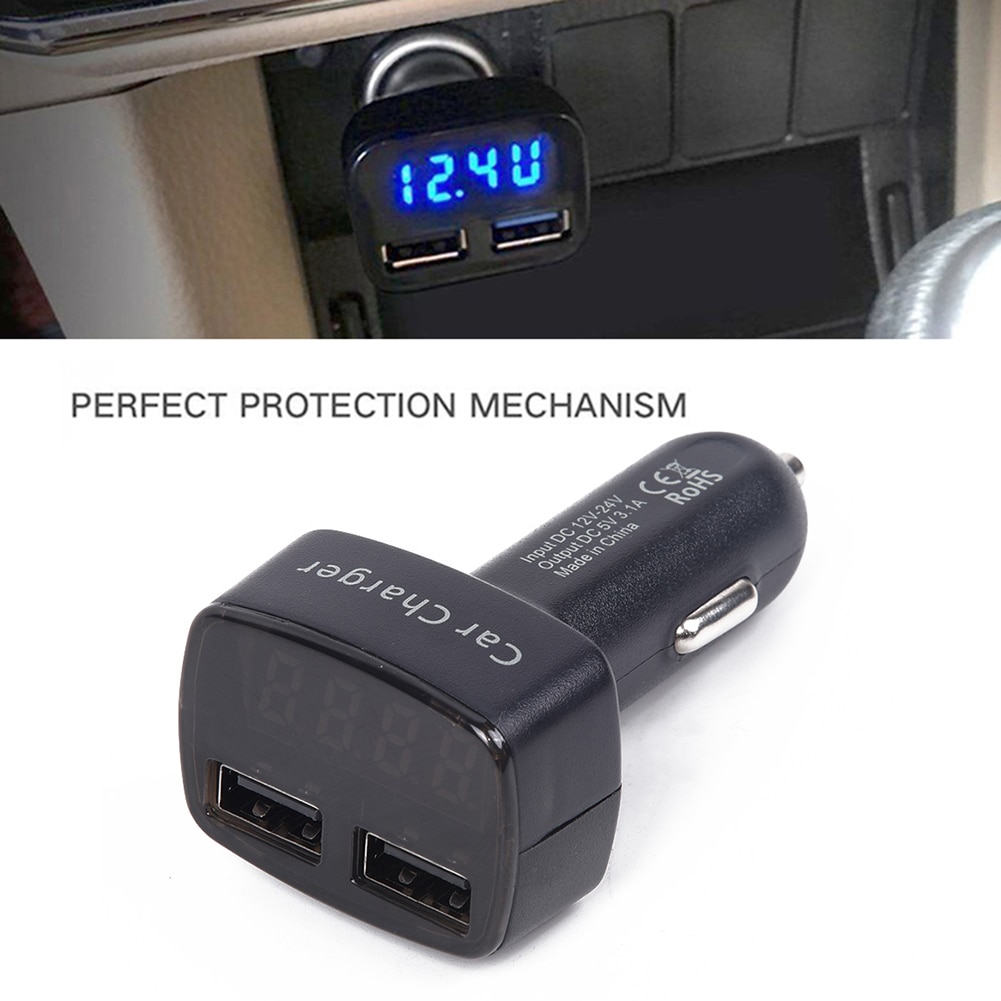 Tablets Auto Volt Amp Meter 2-USB Charging Car Charger LED Display