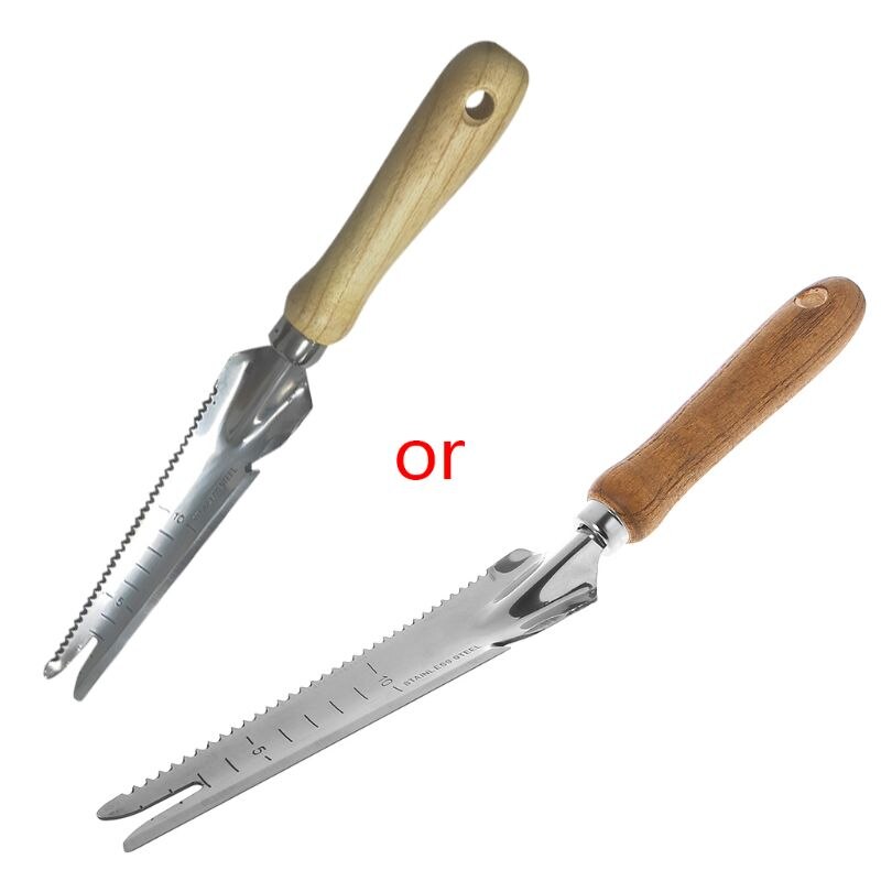 Stainless Steel Long Sawtooth Shovel Garden Plant Transplanting Hand Tool Widger 203F