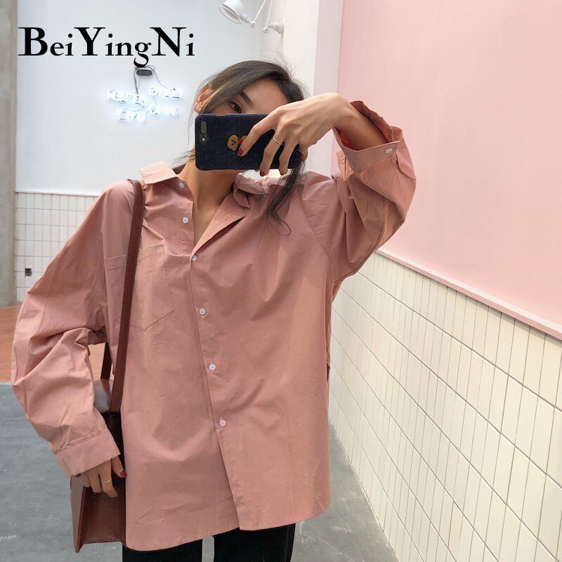 Beiyingni Frühling Herbst Frauen Hemden Weiß schlicht verlieren Übergroßen Blusen Weibliche Spitzen verlieren BF Koreanische Stil Blusas Taschen