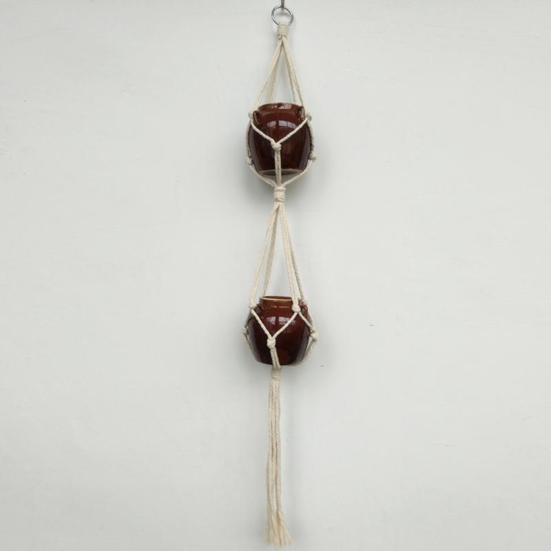 Maceta de macramé para planta colgante maceta tipo cesta colgante Natural fina cuerda de cáñamo trenzado artesanía #0611