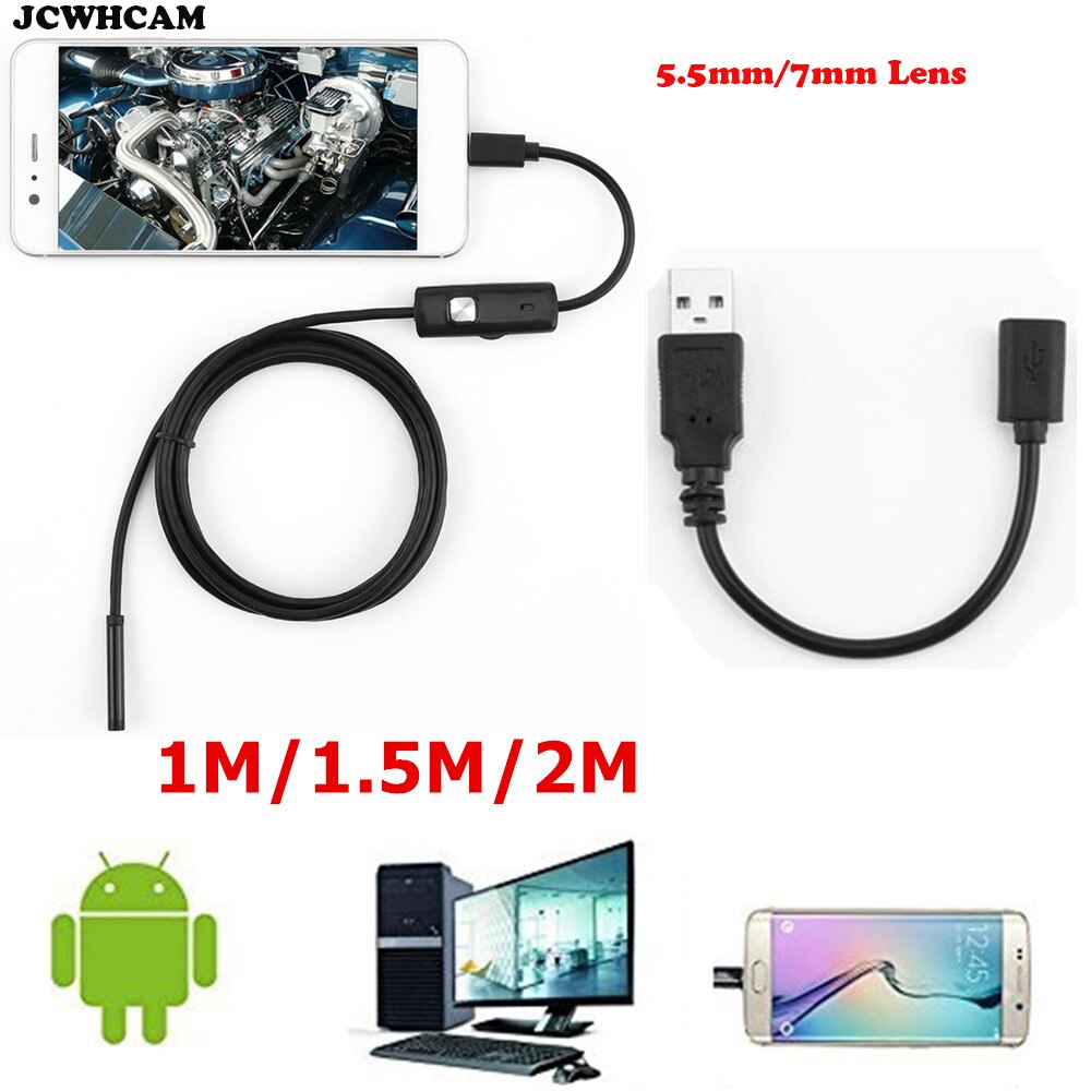 Android USB Endoscoop 5.5mm Lens 1 m/2 m/5 m Zachte Slang Draad OTG Borescopen Camera ondersteuning Telefoon PC Tablet Inspectie Camera