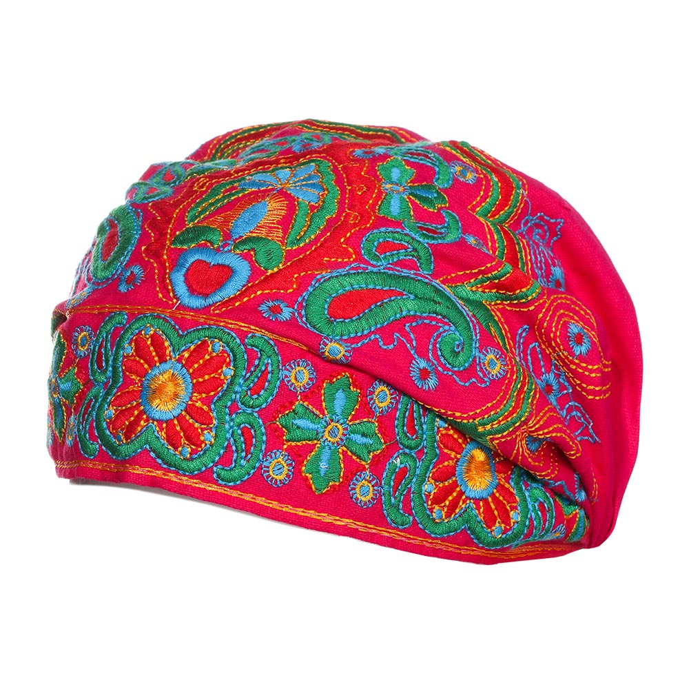 1pc kvinder broderi blomster bandanaer turban kasket etnisk rød print fedoras hatte til kvinder tilbehør mexicansk vintage stil: Rosenrød