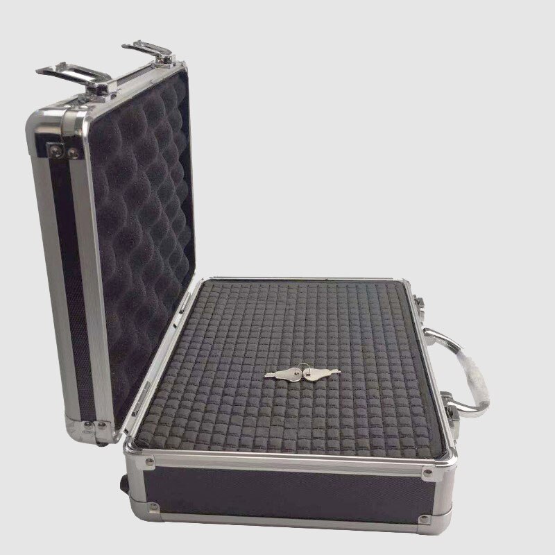 Bærbar aluminiumslegering værktøjskasse arkivkasse anti-shock udstyr instrumentkasse med lås med præskåret bomuld 260 x 220 x 100m