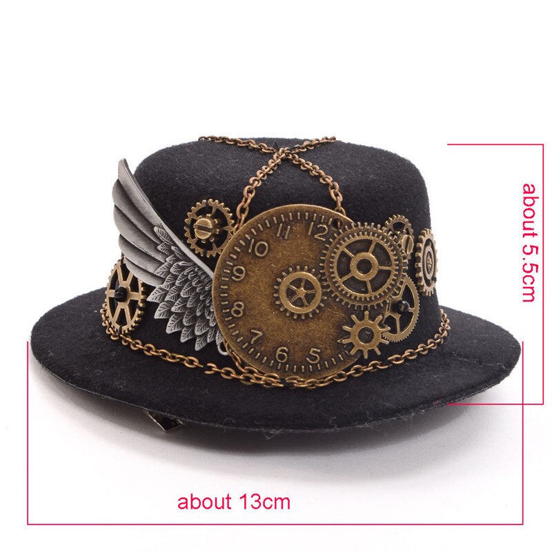 Mini sombrero gótico con cadena de ala para niña, sombrero Retro con clip para el pelo, Steampunk, para Cosplay, para fiestas