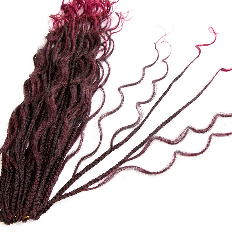 24Inch Box Braids Hair Boho Braids Ombre Synthetic Curly Crochet Braiding Hair Extension Messy Goddess Black Brown