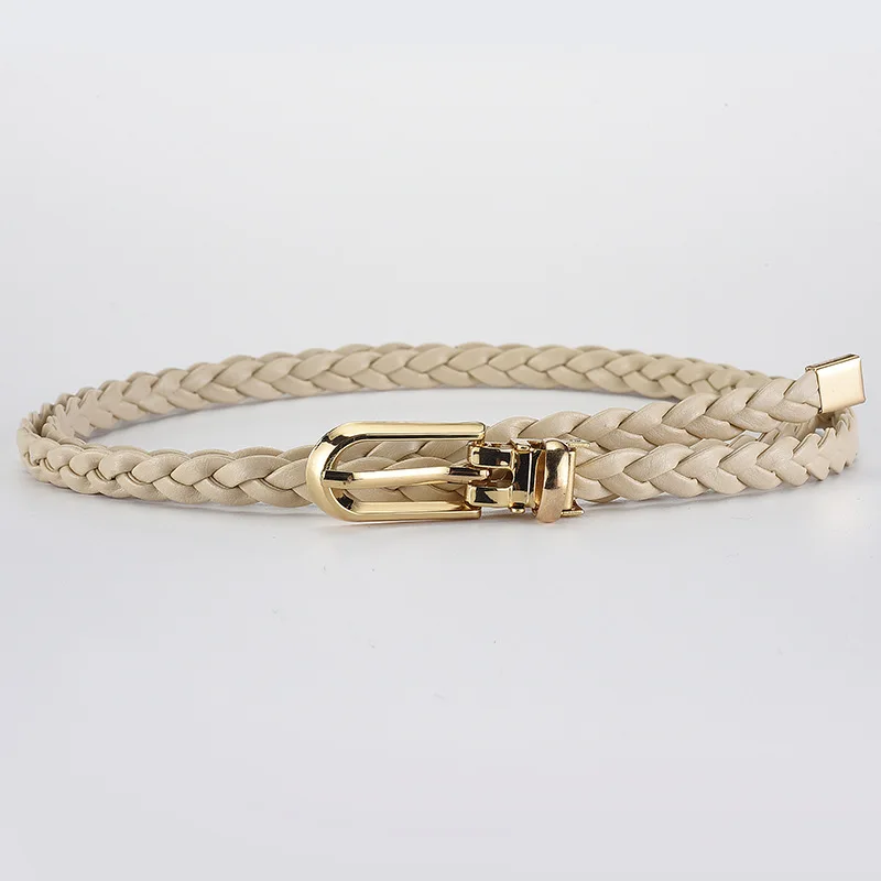 Ceinture tressée pour femmes, avec boucle dorée, ceinture fine décontractée pour étudiantes, accessoires de vêtements pour dames: Beige