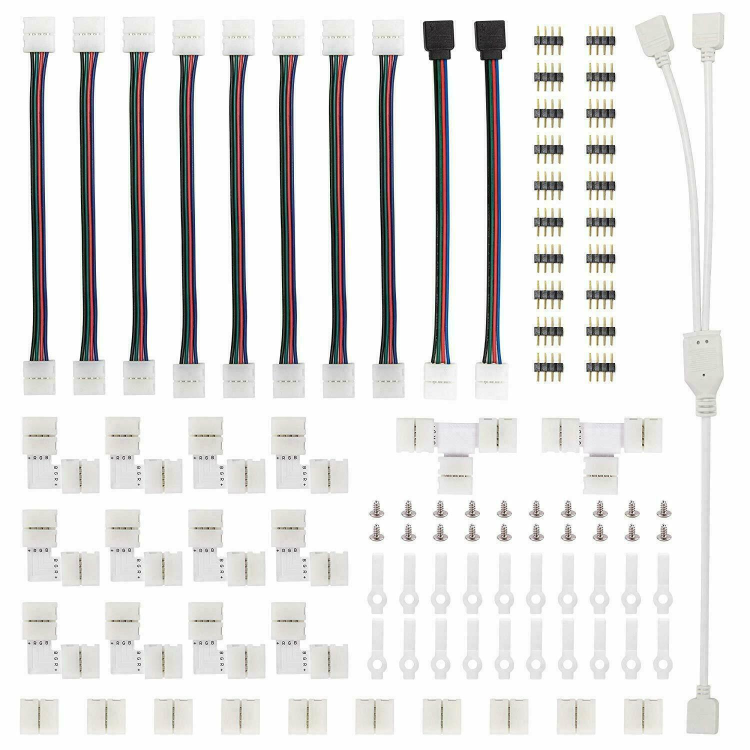 5050 4-Pin RGB LED Strip Light Connector Kit with T/L-Shaped Strip Jumpers Strip Clips Wire Connection Terminal Splice LED Strip: 5050 10mm 95pcs