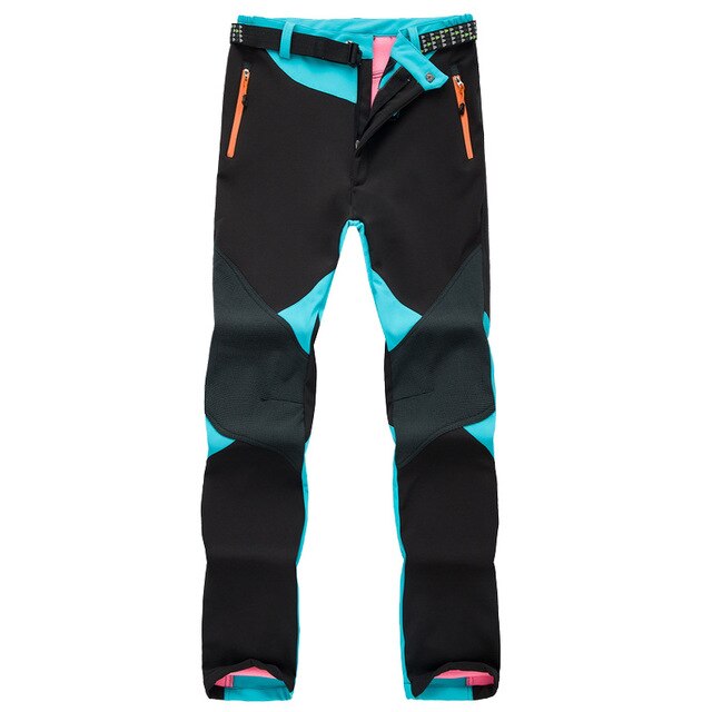 Utomhus vinter skidbyxor dam solft shell byxor plus size vattentäta snöbyxor tjockare fleece vandringsbyxor snowboardbyxor: Blå / M