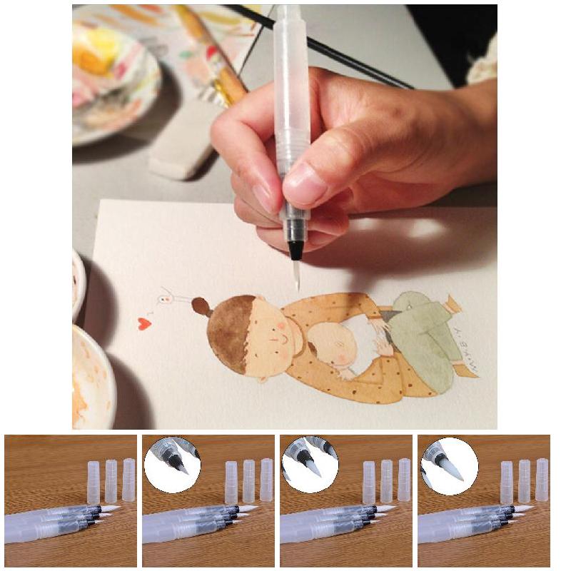 1/3Pcs Refillable Ink Color Pen Water Brush Painting Calligraphy Illustration Pen Office Stationery GK99