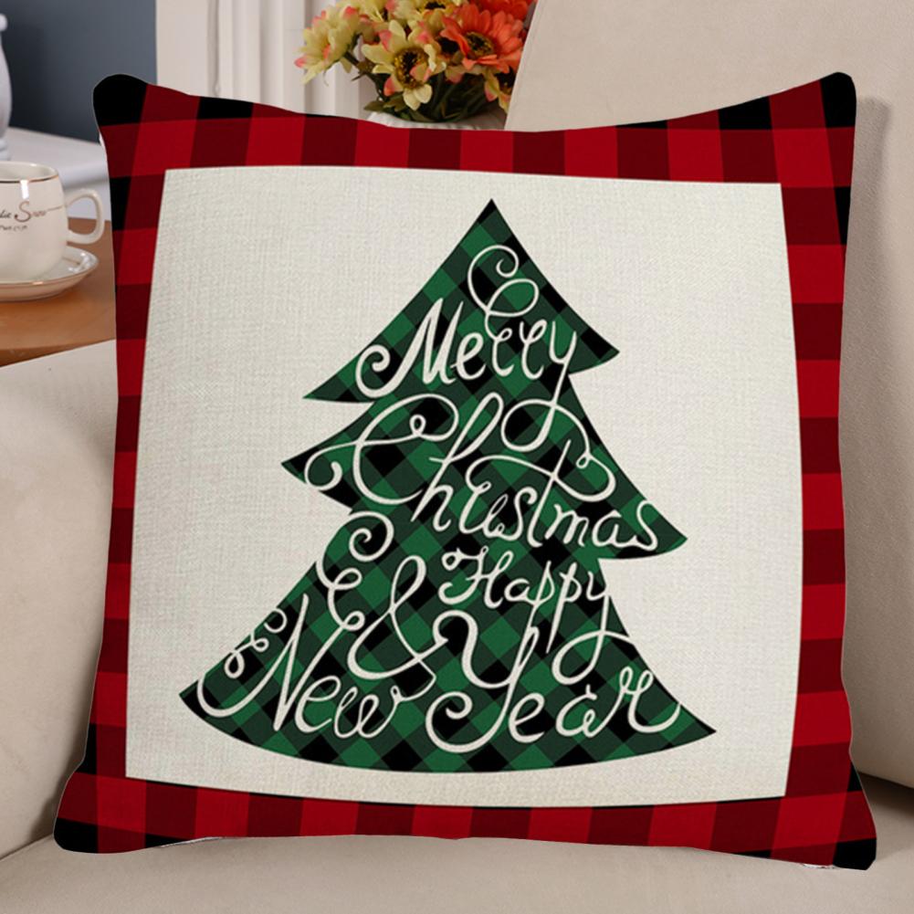 2022 Gelukkig Nieuwjaar Vrolijke Kerstversiering Linnen Kussenhoes Buffalo Rooster-Plaid Kussensloop Rendier Sokken Kussensloop