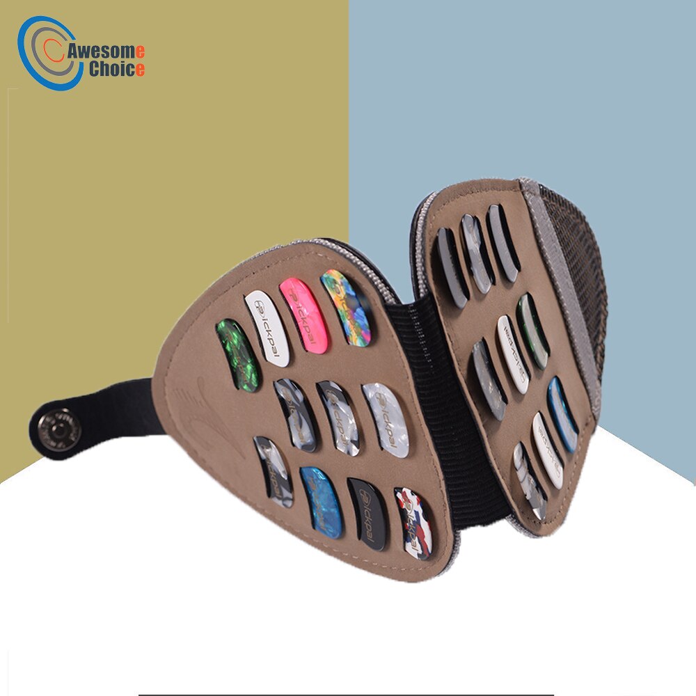 Porte-médiator pour guitare en cuir, 21 pièces, portefeuille, plectre électrique acoustique 0.46 0.71 0.96mm, mélange de noir, forme Triangle carré