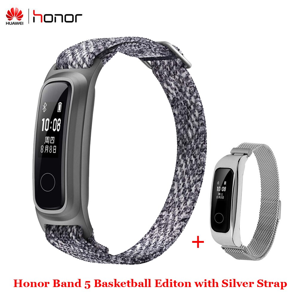 Huawei Honor Band 5 edición baloncesto con correa de Metal pulsera inteligente reloj amuled ritmo cardíaco Fitness rastreador de sueño deportivo: Grey n Silver