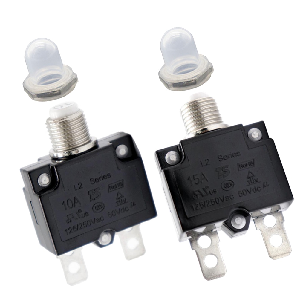 2PCS Circuit Breaker 15AMP/10AMP Push Button Resettable Thermal Panel Mount AC 125/250V