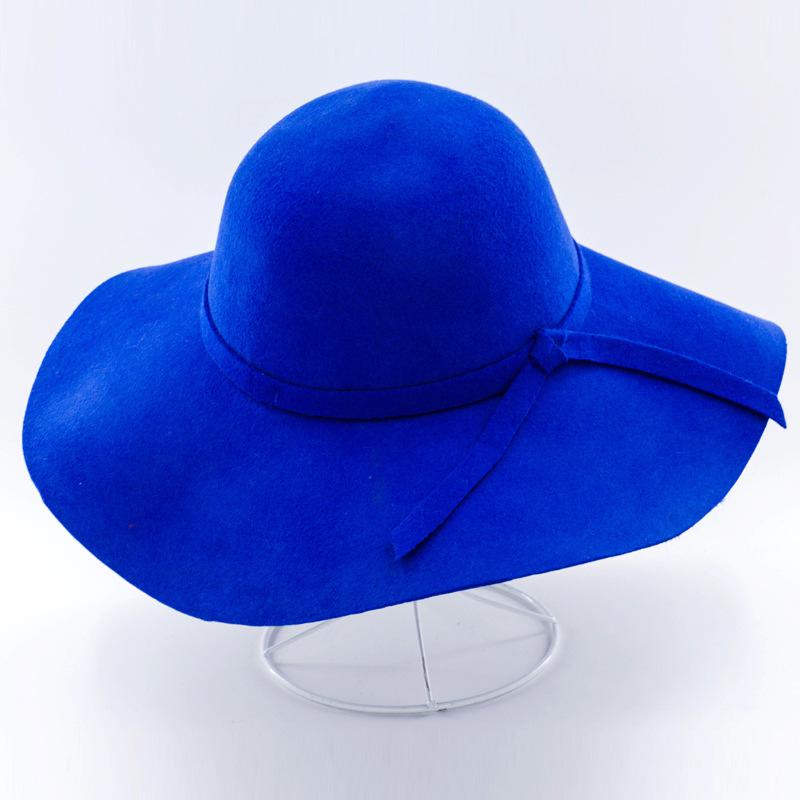 COKK, sombreros elegantes para mujer, sombrero de lana de ala ancha, sombrero negro Vintage para mujer, sombrero redondo para mujer, sombreros de vestir para mujer, invierno Británico: Blue