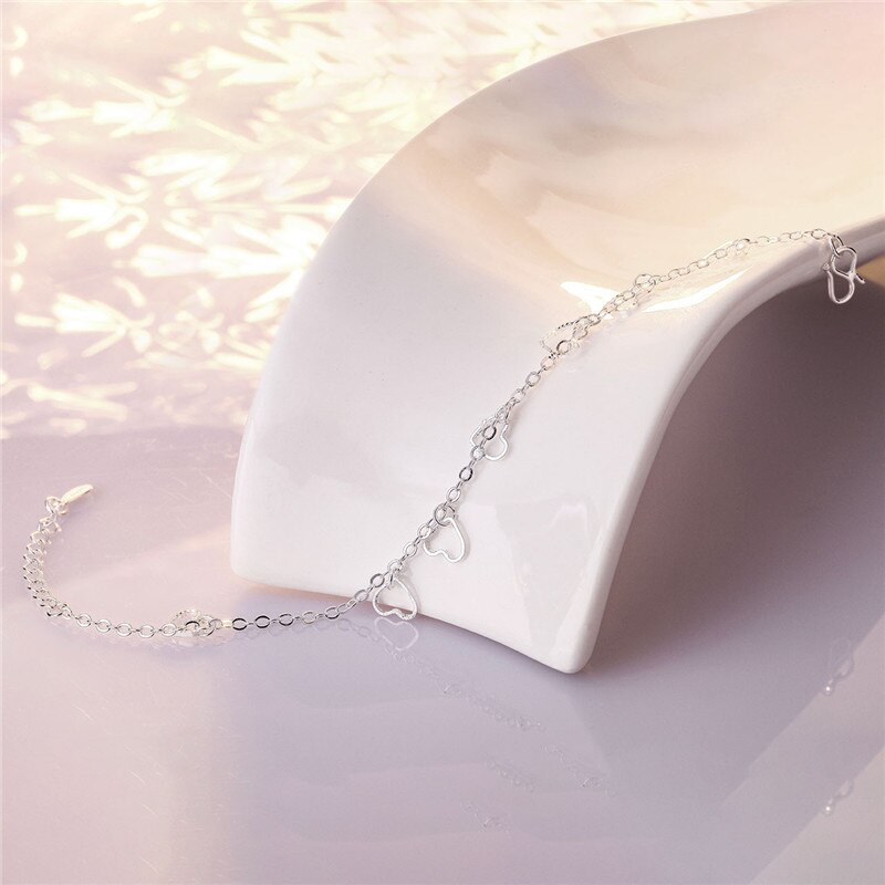 Meisjes Hart Enkelbanden Sieraden Vrouwen Mode 925 Zilveren Armbanden Vrouwelijke Accessoires Lady Enkelbandje Zilveren Lady Bijou