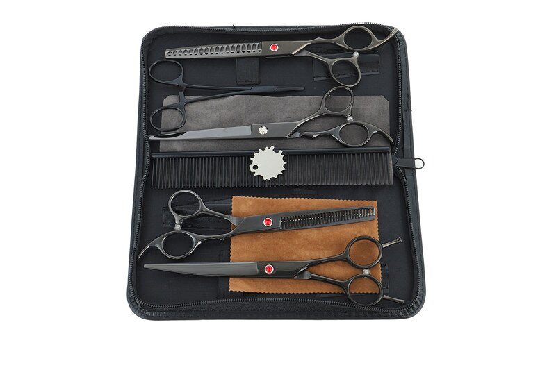 Japan 440c 7 inch Scissors for Hairdressers Barber Shop Supplies Titanium Hairdressing Scissors for Cutting Hair: black-set 1