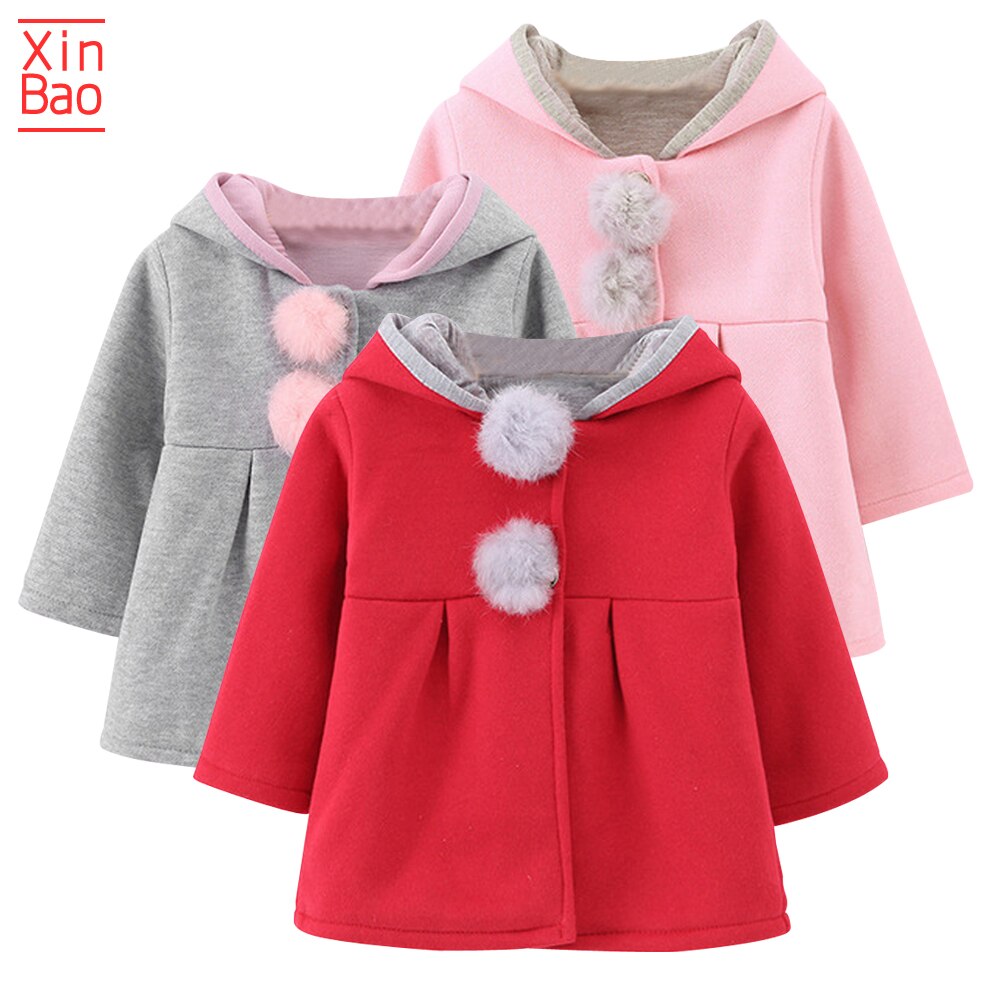 Xinbao meisjesjassen cartoon lange mouwen jas konijnenoor hoodie casual bovenkleding kinderjas babykleding gebreid kinderen