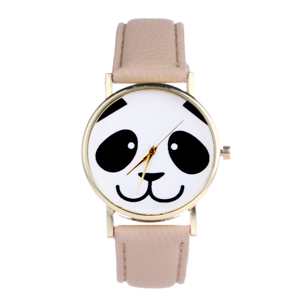 Casual Leuke Panda Horloge Vrouwen Horloges Lederen Band Analoge Quarz Horloges Goedkope Prijs Relogio Feminino Reloj Mujer: brown