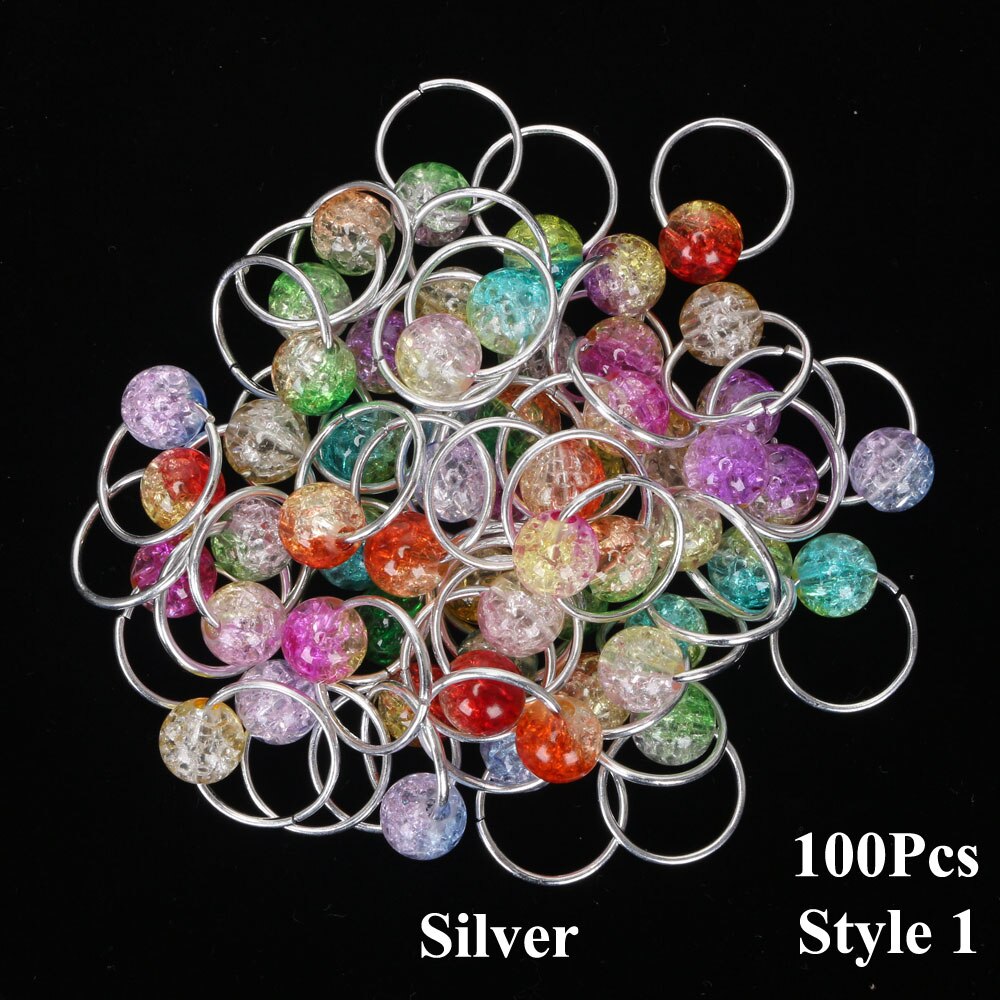 100 unids/lote de anillos para el cabello chapados en oro y plata para trenzas, cuentas ajustables para el cabello, trenza de Metal, accesorios de joyería para el cabello para trenzas: style1 silver