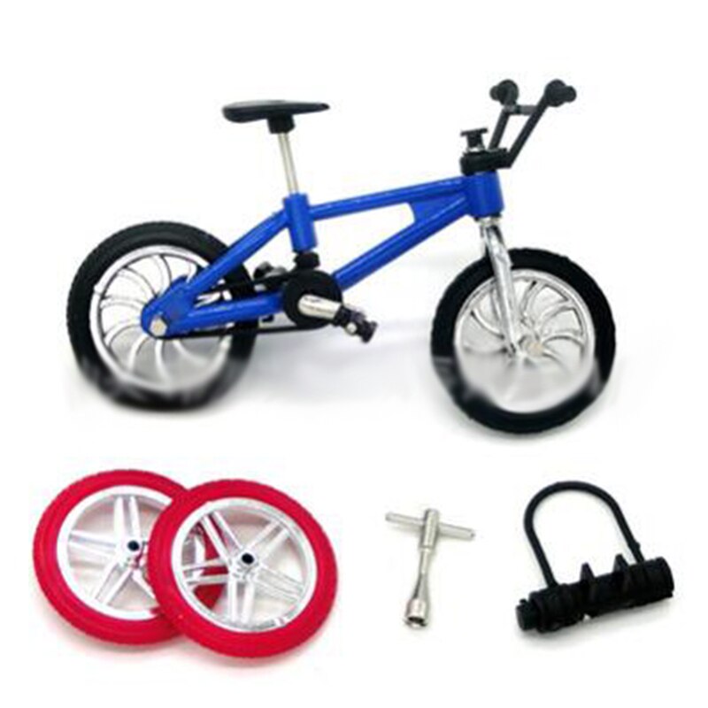 Fingerboard cykel legetøj barn med bremsetov simulering legering finger cykel børn 1 sæt = mini cykel / værktøj / lås / dæk: Blå