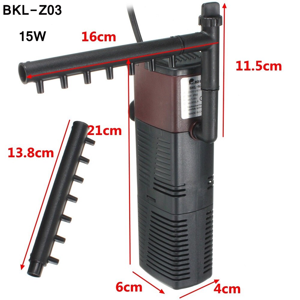 Aquarium Internal Filter Pump 3 in 1 Fish Tank Submersible Oxygen Pump Multifunctional water Pump: 15W