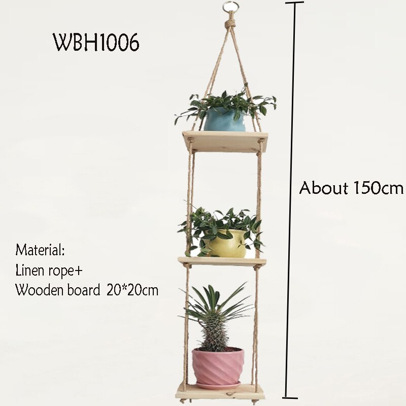 macrame plant hanger with wooden board pot tray flower pot hanging: WBH1006