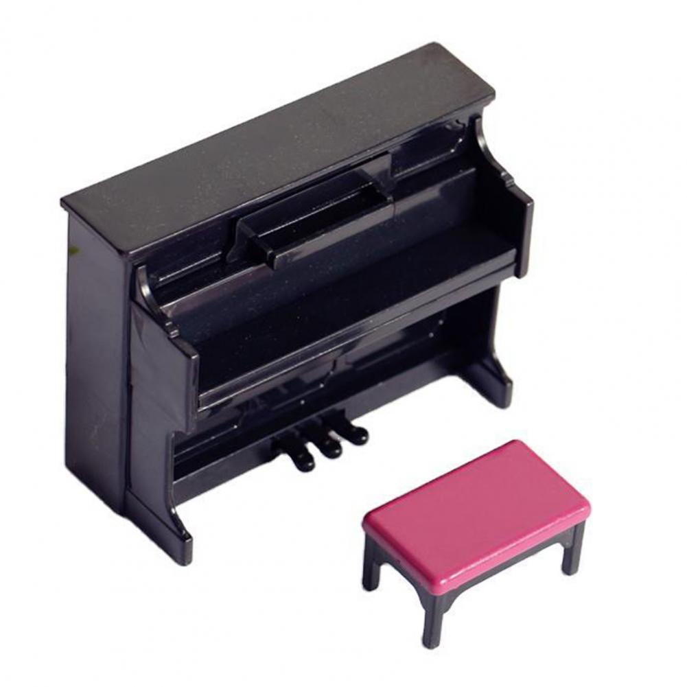 3Pcs/Set Mini Grand Piano Simulation Toy Miniature Piano with Stool DIY Handmade Dollhouse Model for Home: Black