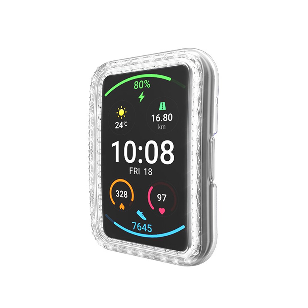 Diamant Pc Screen Protector Case Voor Huawei Horloge Fit Shell Edge Frame Bumper Beschermende Cover Shiny Smart Horloge Accessoires: transparent