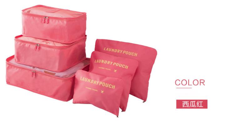 6 sztuk podróżne siatki na odzież wodoodporne torby przenośny bagaż organizator worek opakowanie Cube wielofunkcyjne akcesoria Oxford Mesh: Watermelon Red