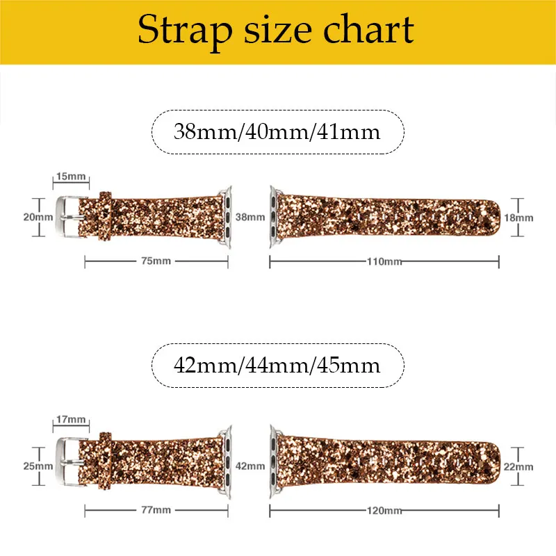 Glitter Leather Strap for Apple Watch Band 44mm 40mm 42/46mm Ultra2 49mm 41mm 45mm sport Bracelet iWatch Series 10 9 8 7 8 6 5 4