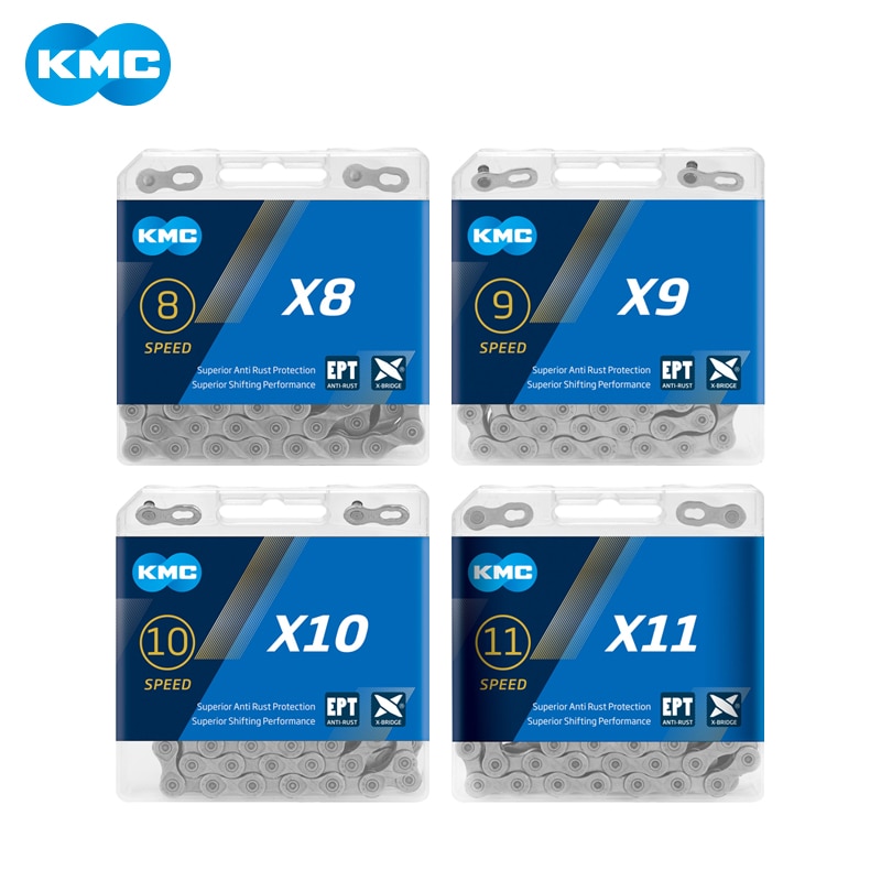 Cadena KMC X8 X9 X10 X11 EPT, 116 eslabones, 9V, 10V, 11V, 8 velocidades, plata, Evita el óxido, Extra ligera, doble, cadenas para bicicleta de carretera MTB