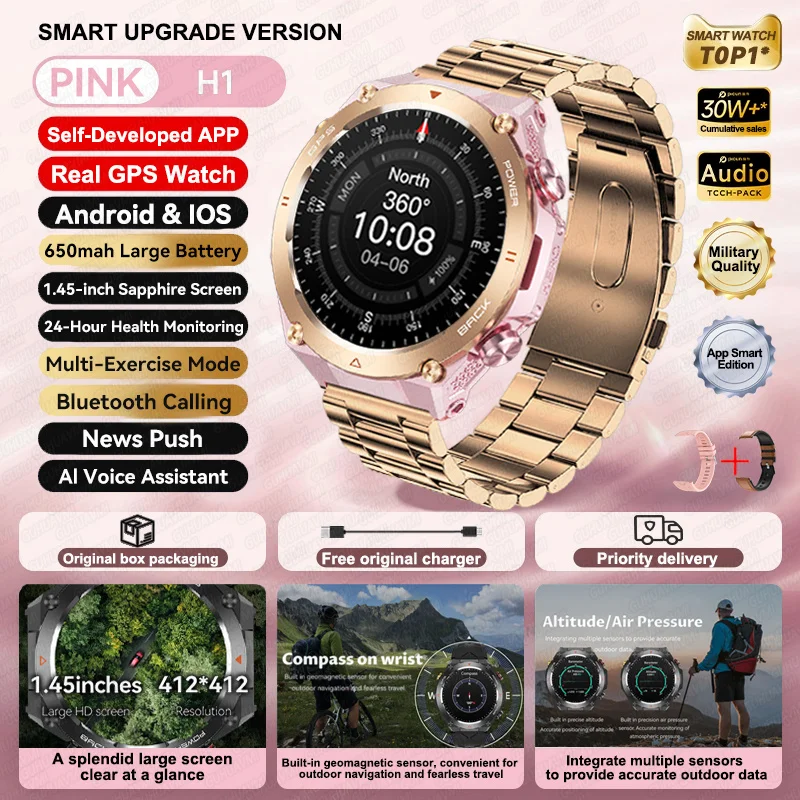 Para xiaomiimilitar certificação gps smartwatch 1.43 ''tela amoled bússola barômetro ip68 à prova dip68 água esportes pulseira de fitness: Marrom