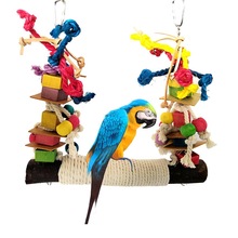 Papegøje tygge legetøj fugl aborre trægynger farverige byggesten bomuldsreb bidefast stor gynge til kæledyrs fugleforsyninger 20e