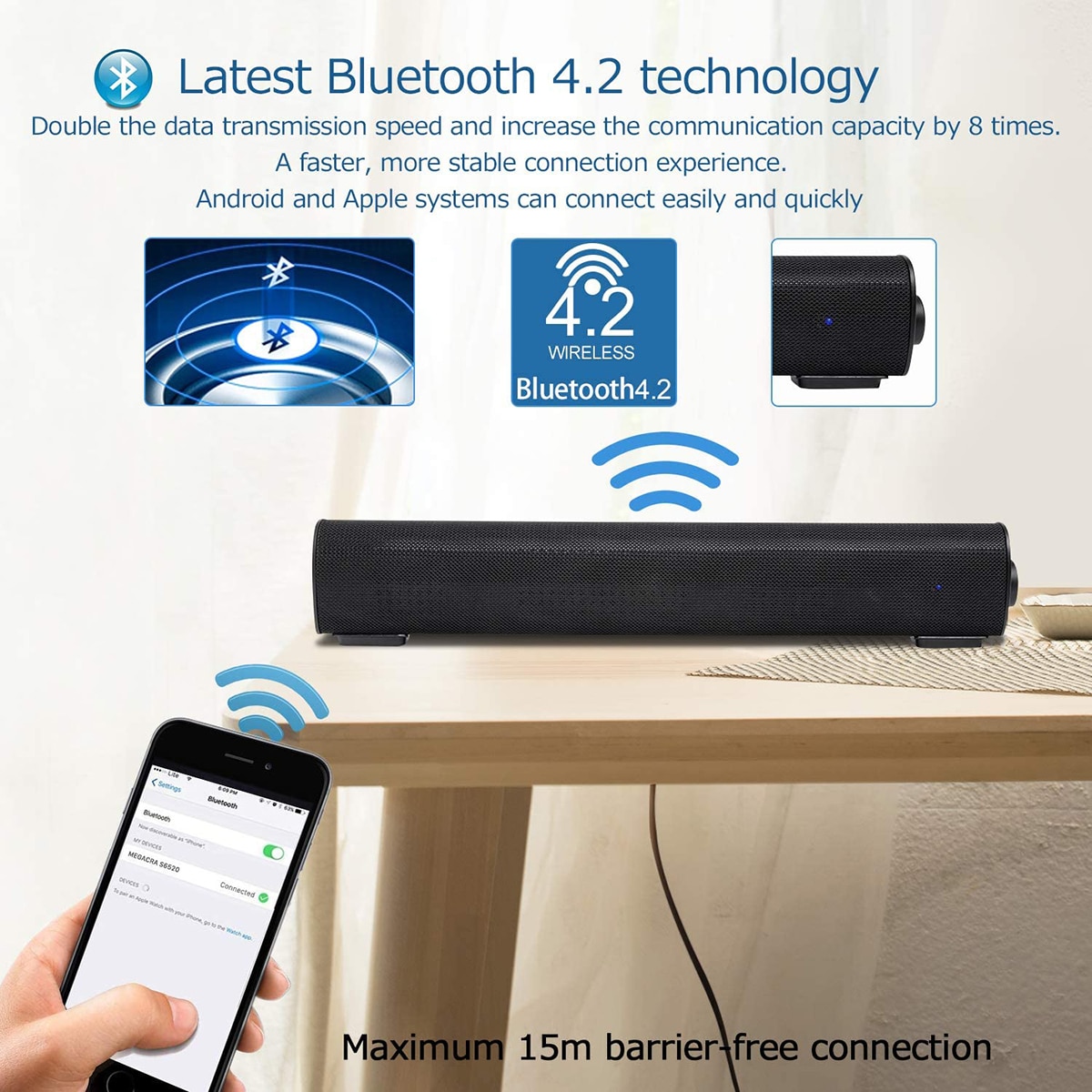 TV Sound Bar TV Sound Bar AUX USB Wired and Wireless Bluetooth Speaker Home Theater FM Radio Surround SoundBar for PC TV Speaker