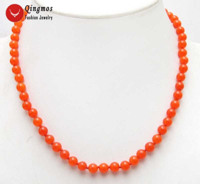 Qingmos Echt 6Mm Ronde Natuurlijke China Rode Jades Ketting Voor Vrouwen Met Natuursteen Ketting Sieraden Chokers 17 &quot;nec5989